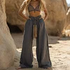 Bohemian Casual Holiday Style Linen Long Loose Wide-leg Pants by Inlyline