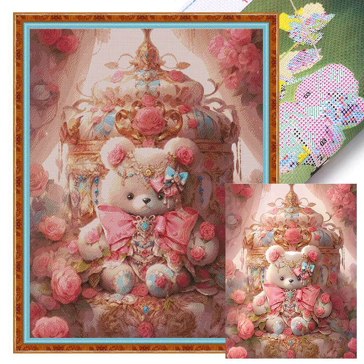 【Huacan Brand】Pink Bear 16CT Stamped Cross Stitch 50*65CM