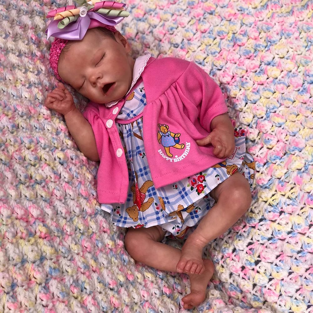 12"Cute Lifelike Handmade Soft Silicone Body Sleeping Reborn Hand-painted Hair Girl Baby Doll Named Santerma