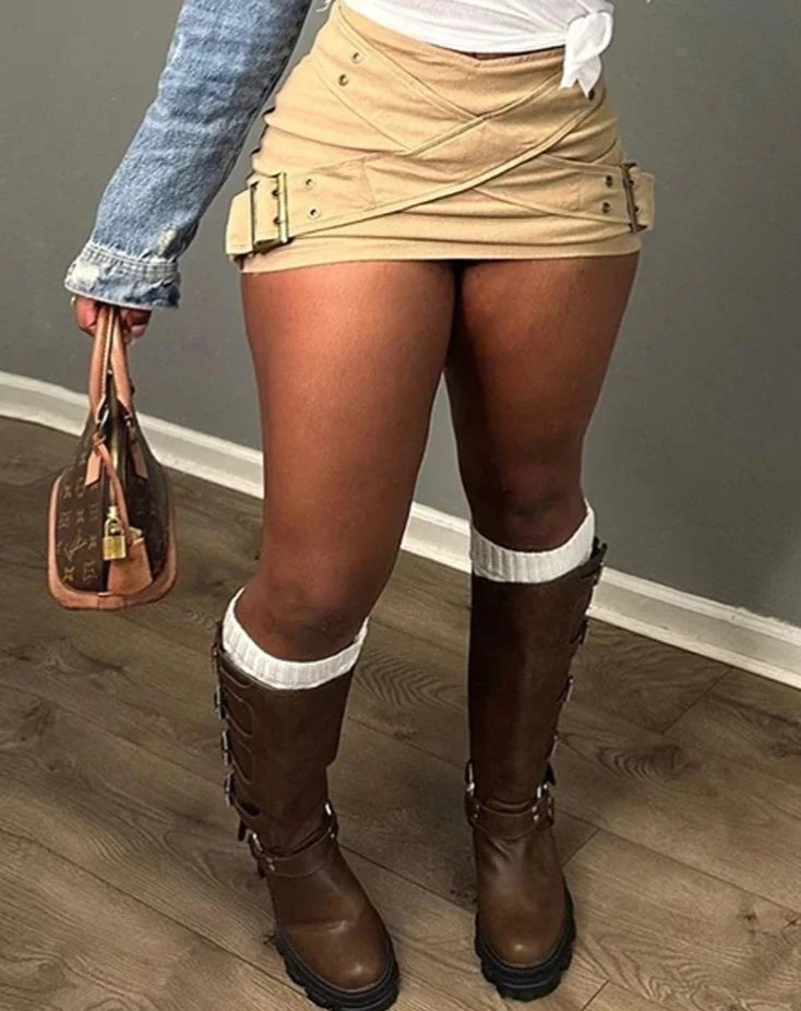 Weird Puss Cross Sexy Frock Skirts Women Button Peach Hip 2024 Summer Trend Solid Wild Streetwear Hipster Chic Mini Skirt Bottom LANFUBEISI
