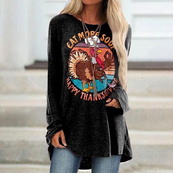 Wearshes Thanksgiving Eat More Soup Print Long Sleeve Tunic