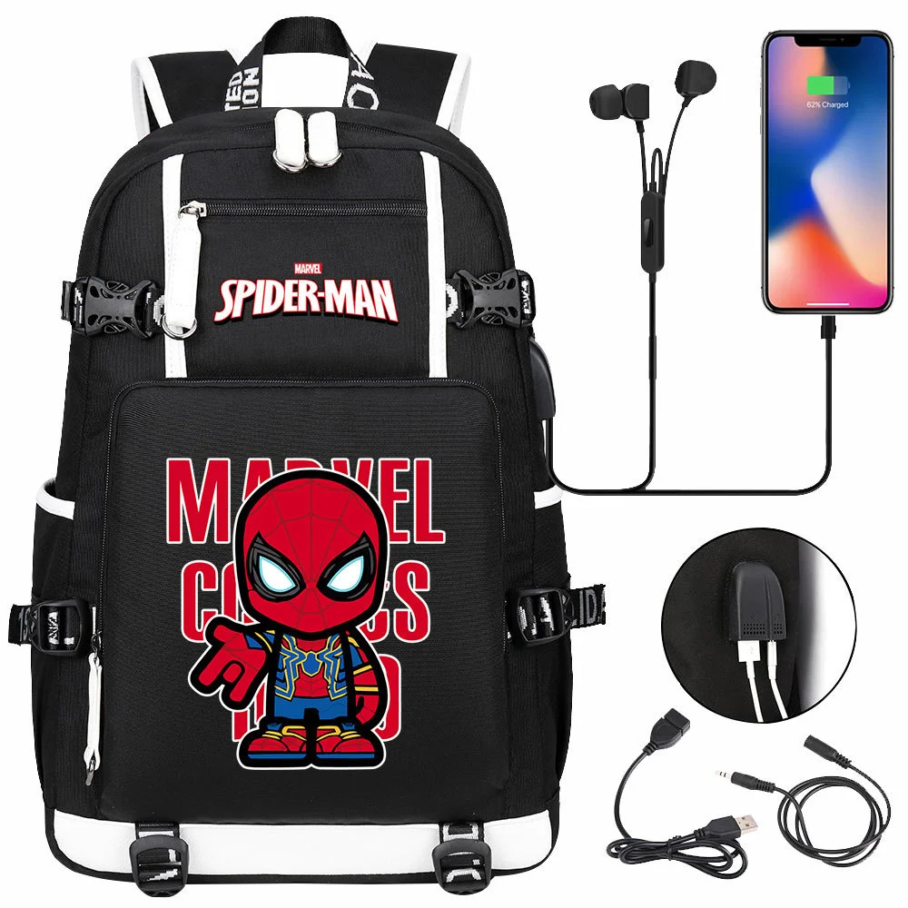 Buzzdaisy Spider-Man Double-Sided Backpack with USB Charging - Large Capacity for 15-inch Laptop