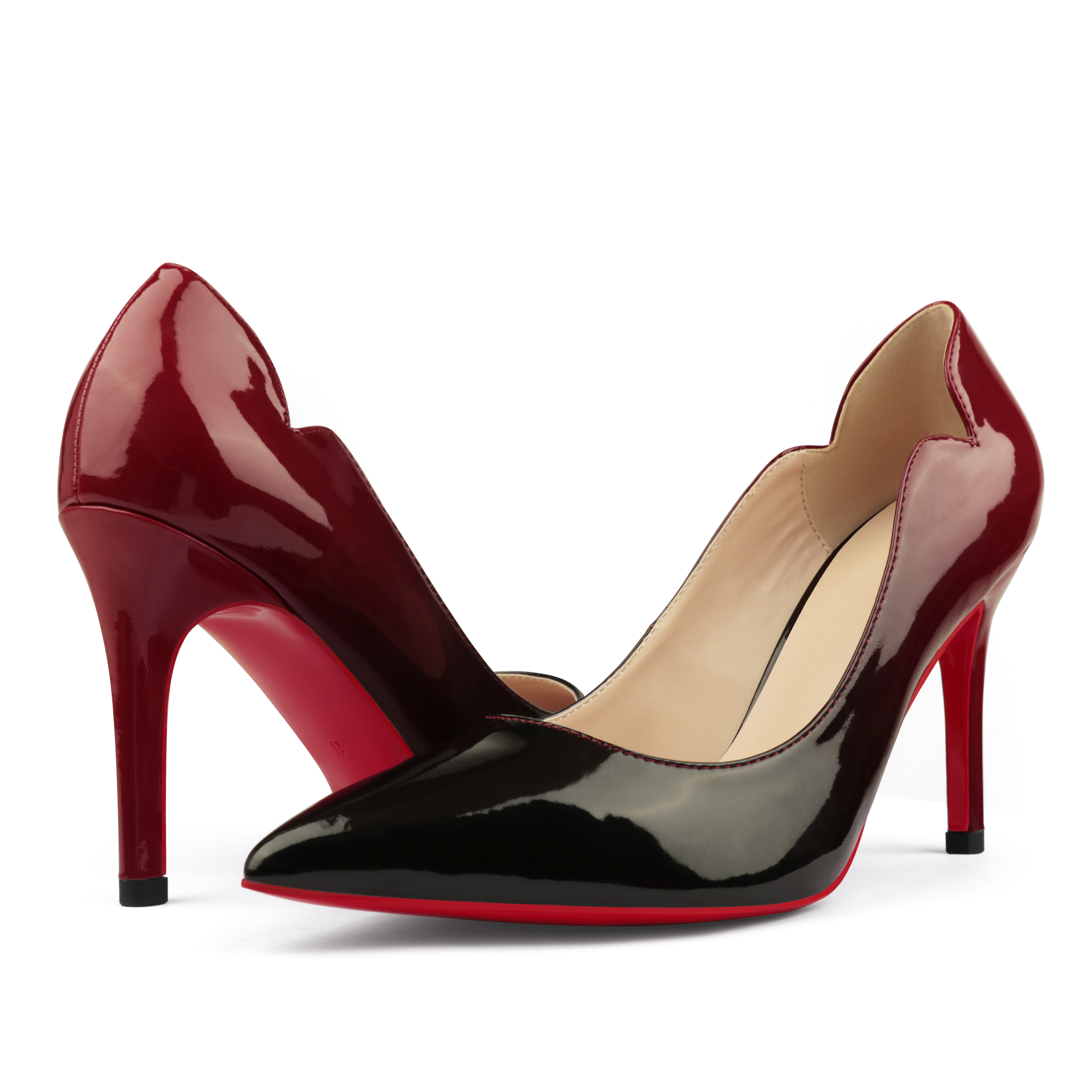 90mm Women's Pointed Toe Kitten Heels Chick Red Bottom Stiletto Gradient Pumps-MERUMOTE
