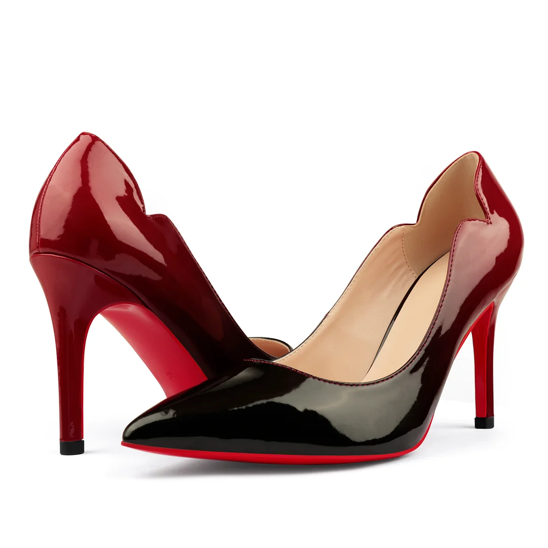 90mm Women's Pointed Toe Kitten Heels Chick Red Bottom Stiletto Gradient Pumps-MERUMOTE