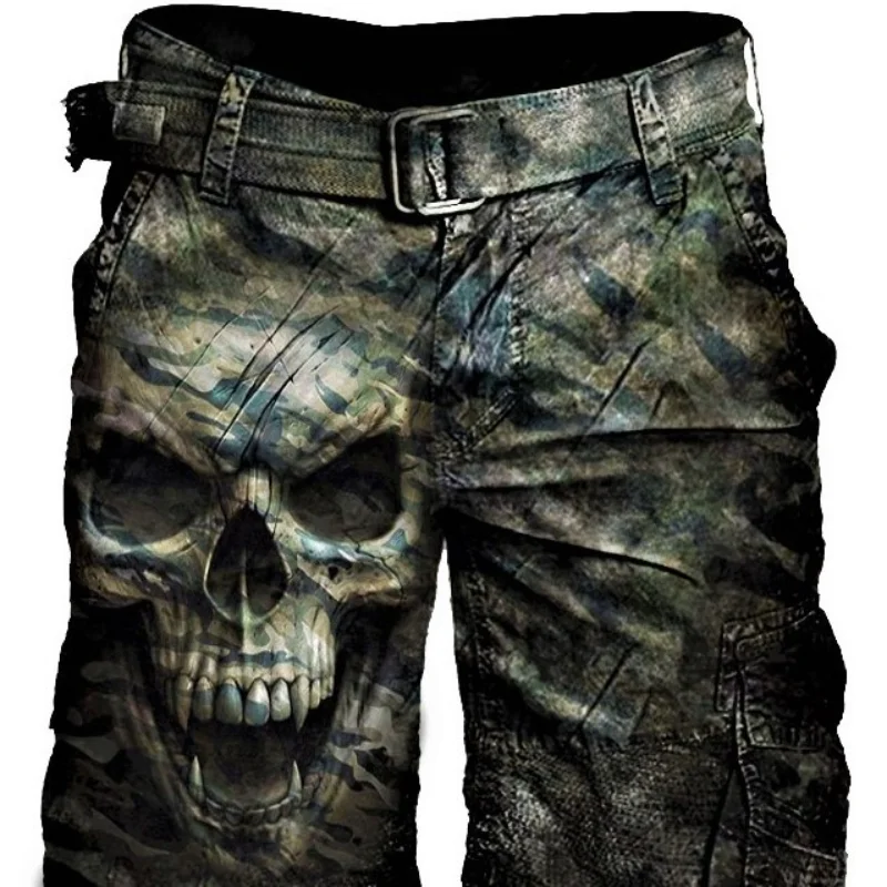 Mens Skull Printed Casual Tactical Shorts
