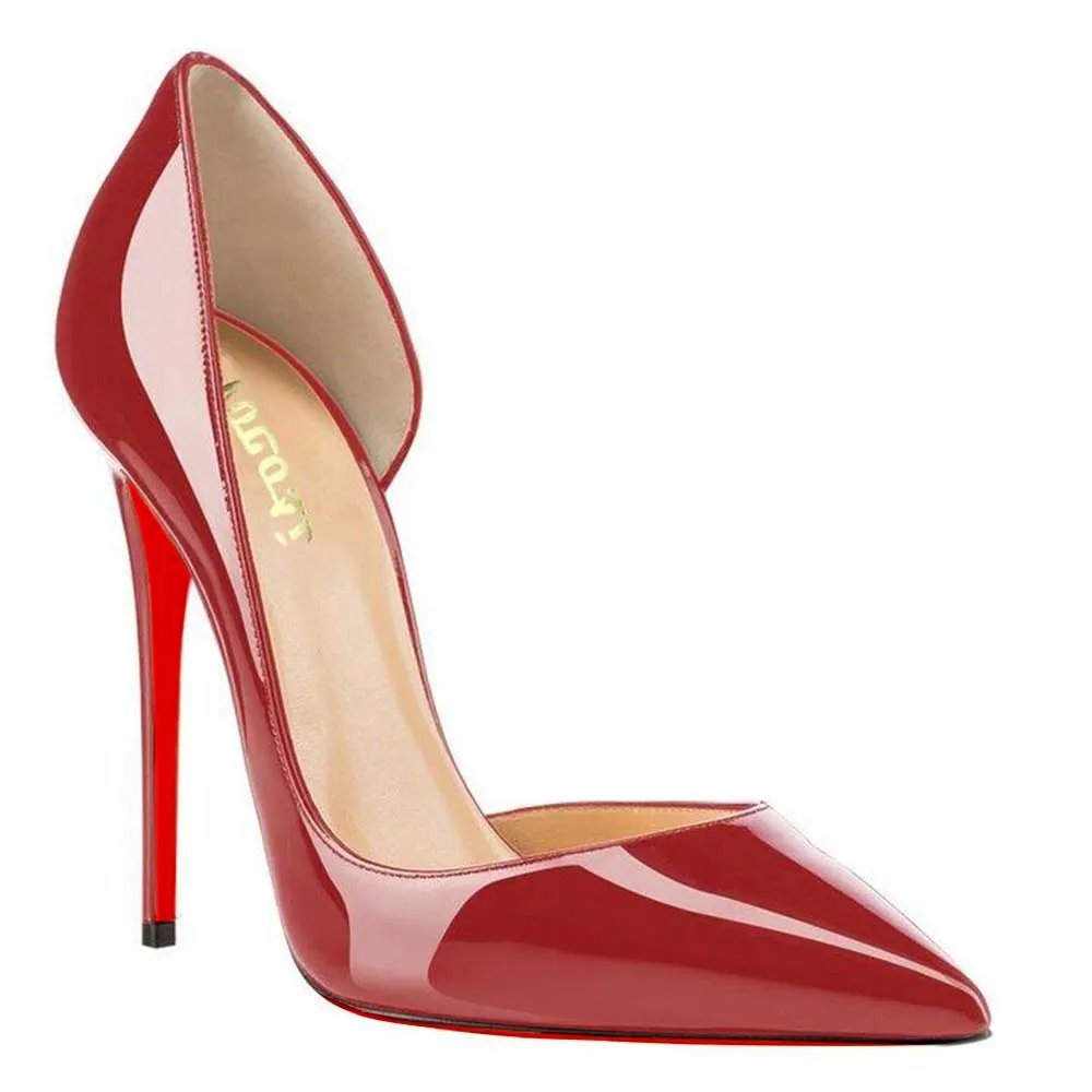 120mm Women's Classic Closed Pointed Toe Bridal Wedding Party Pumps Burgundy Patent-vocosishoes