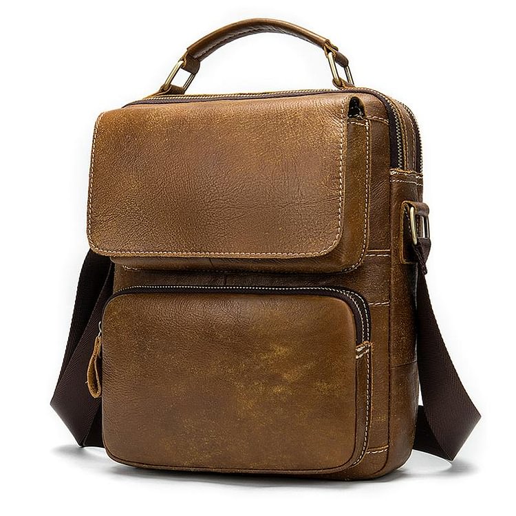 Vintage Style Detachable Sling Strap Textured Genuine Leather Messenger Bag