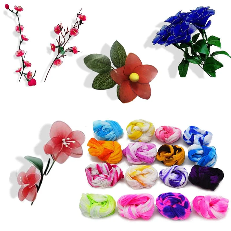 5pcs Color Mix Nylon Stocking Ronde Flower Material Tensile Stocking Material Accessory Handmade Wedding Home DIY Nylon Flower