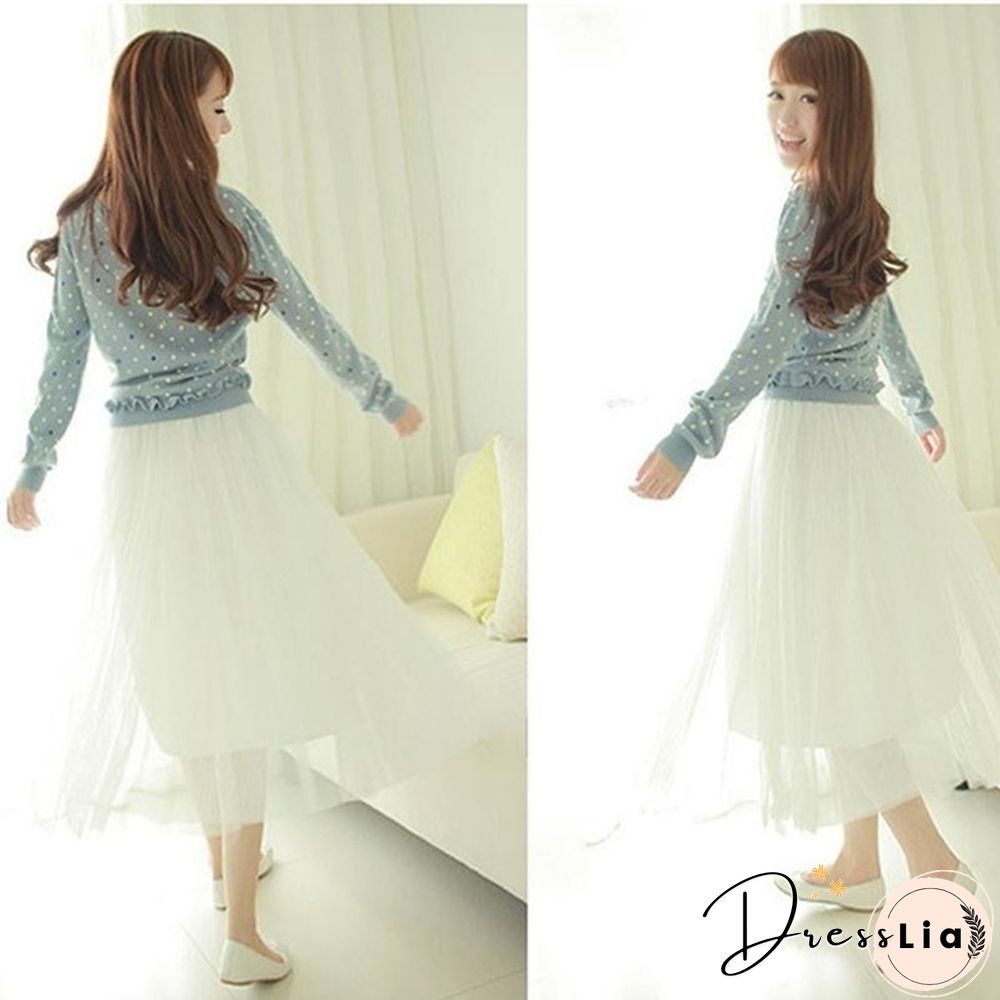 Tulle Skirts Women Spring Summer Elastic High Waist Skirt Womens Tutu Maxi Pleated Skirt Fashion