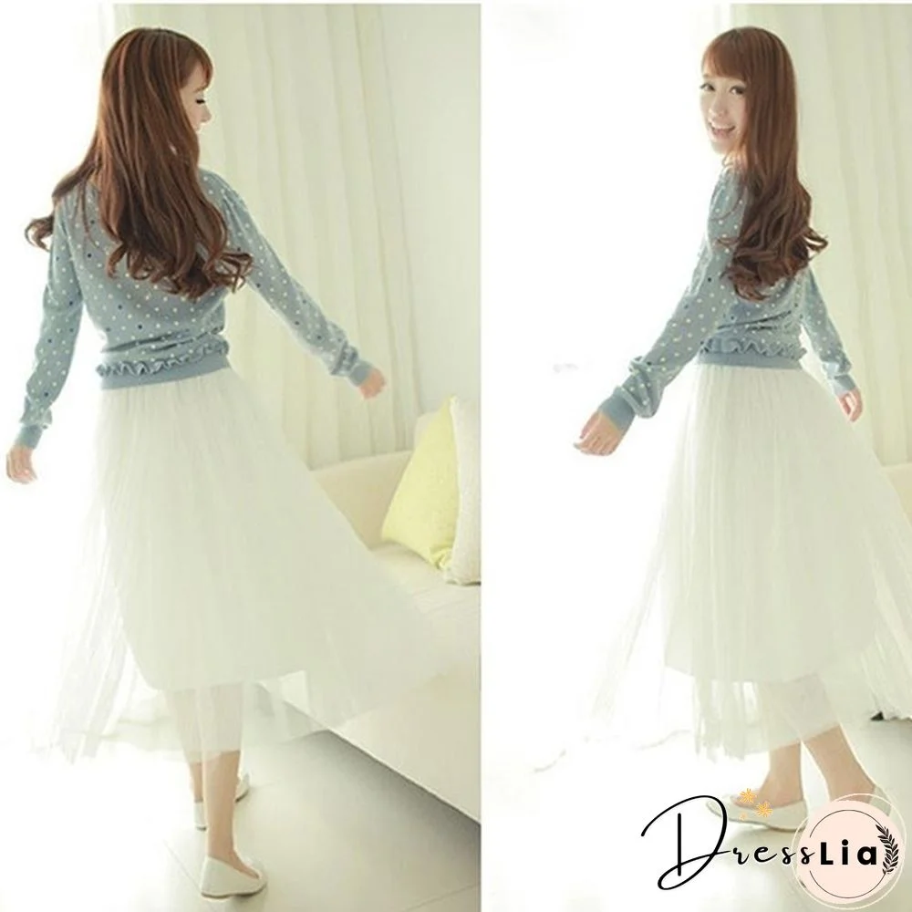 Tulle Skirts Women Spring Summer Elastic High Waist Skirt Womens Tutu Maxi Pleated Skirt Fashion