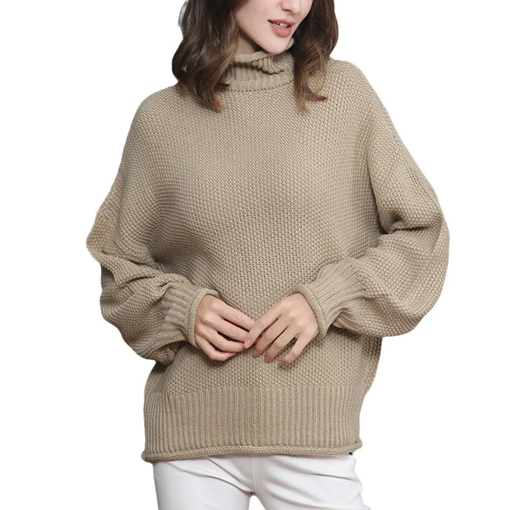Wongn Wongn Style Women's Sweater Fashion Casual Women's Long Sleeve High Collar Pure Color Knit Pullover
