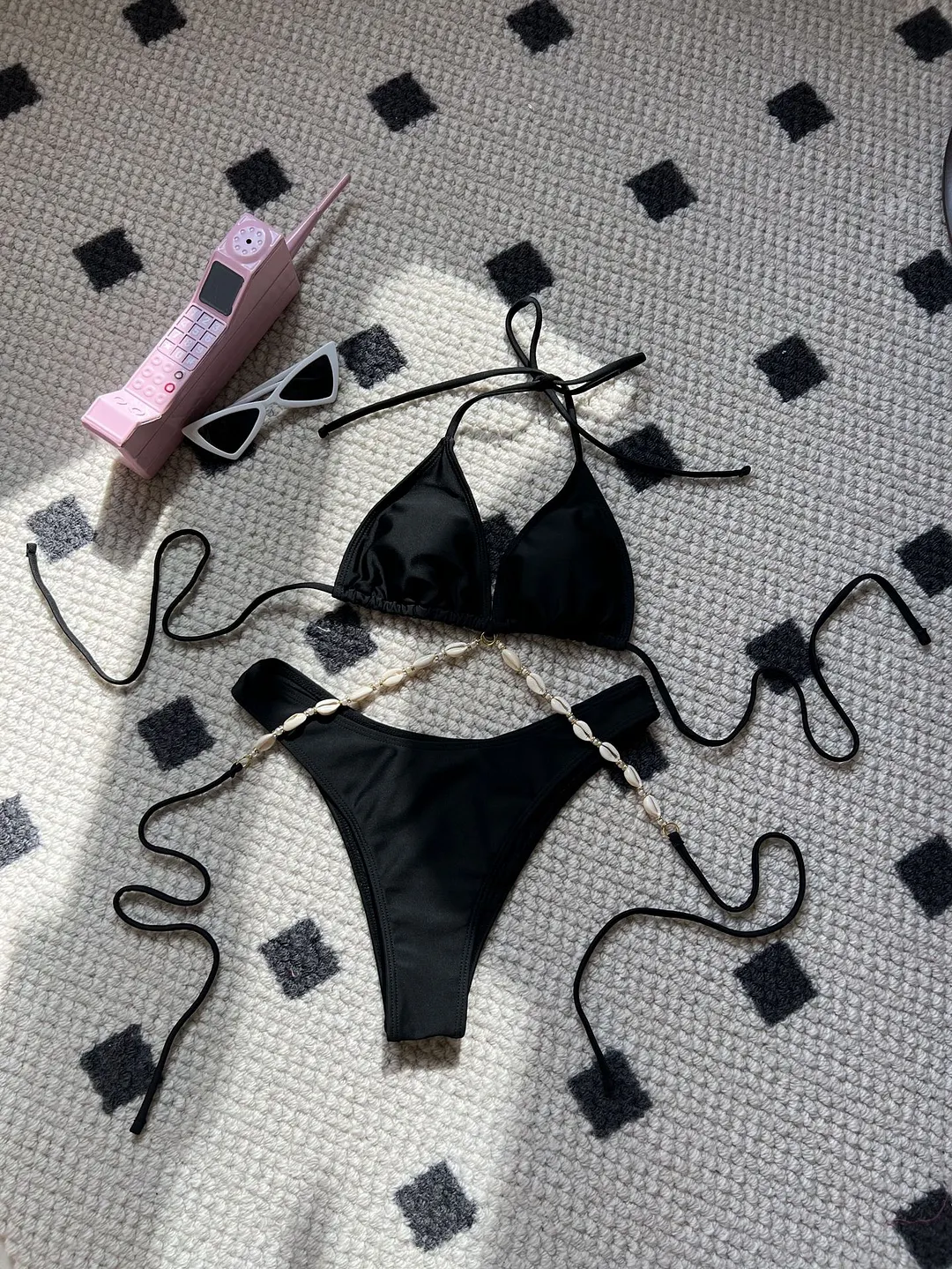 Uveng 2024 Plain Color New Sexy Shell Chain Swimsuit Bikini Bikini