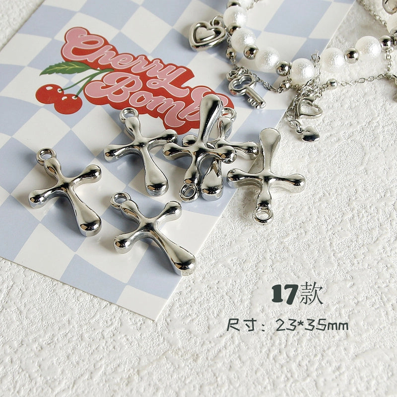 10 PCS/Package 7 * 12mm Arylic Cross Cherry Bow Knot Polished Pendant Jewelry Accessories