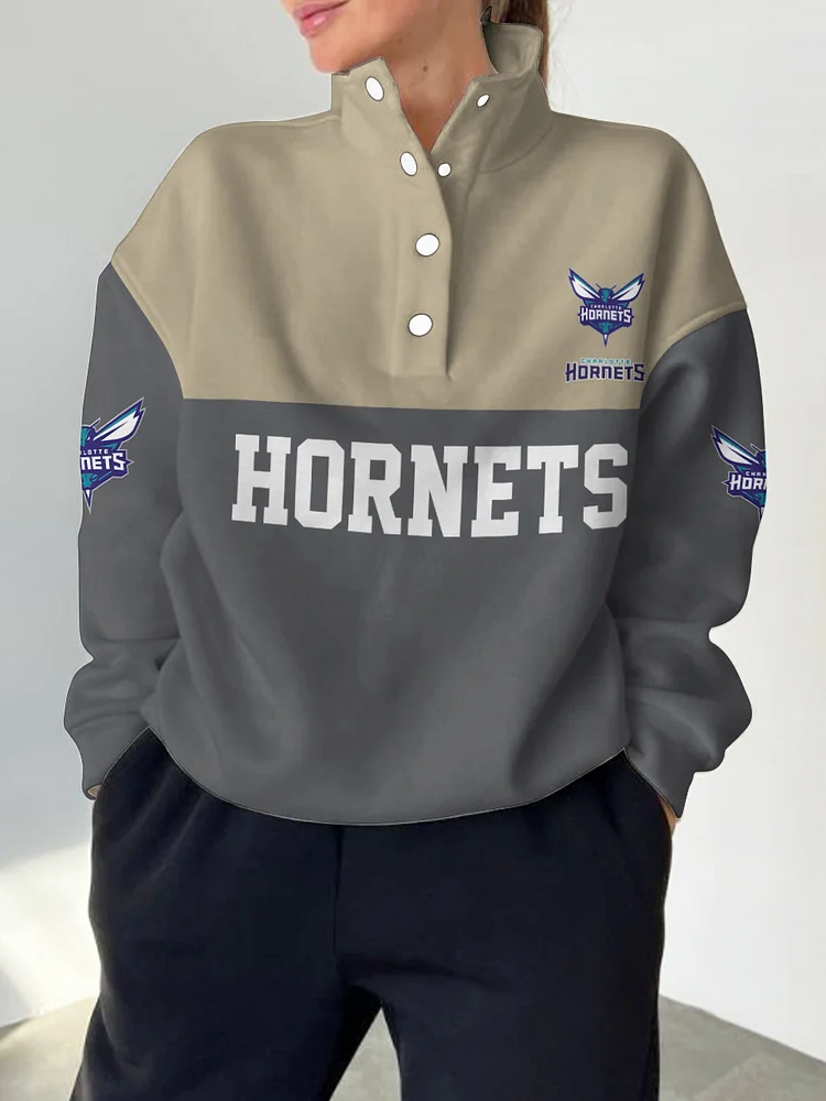Charlotte Hornets 2025 New Design Casual Snap Mockneck Pullover