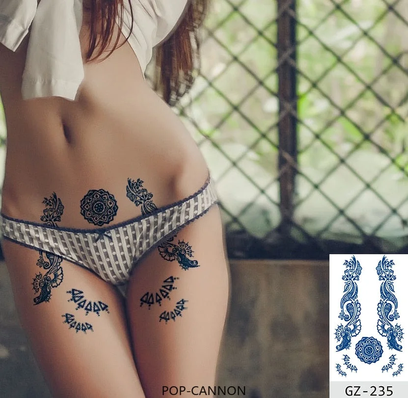 Temporary Waterproof Tattoos Stickers Creative Necklace Flowers Juice Ink Lasting Sexy Girls Arm Neck Waist Buttocks Fake Tatoo