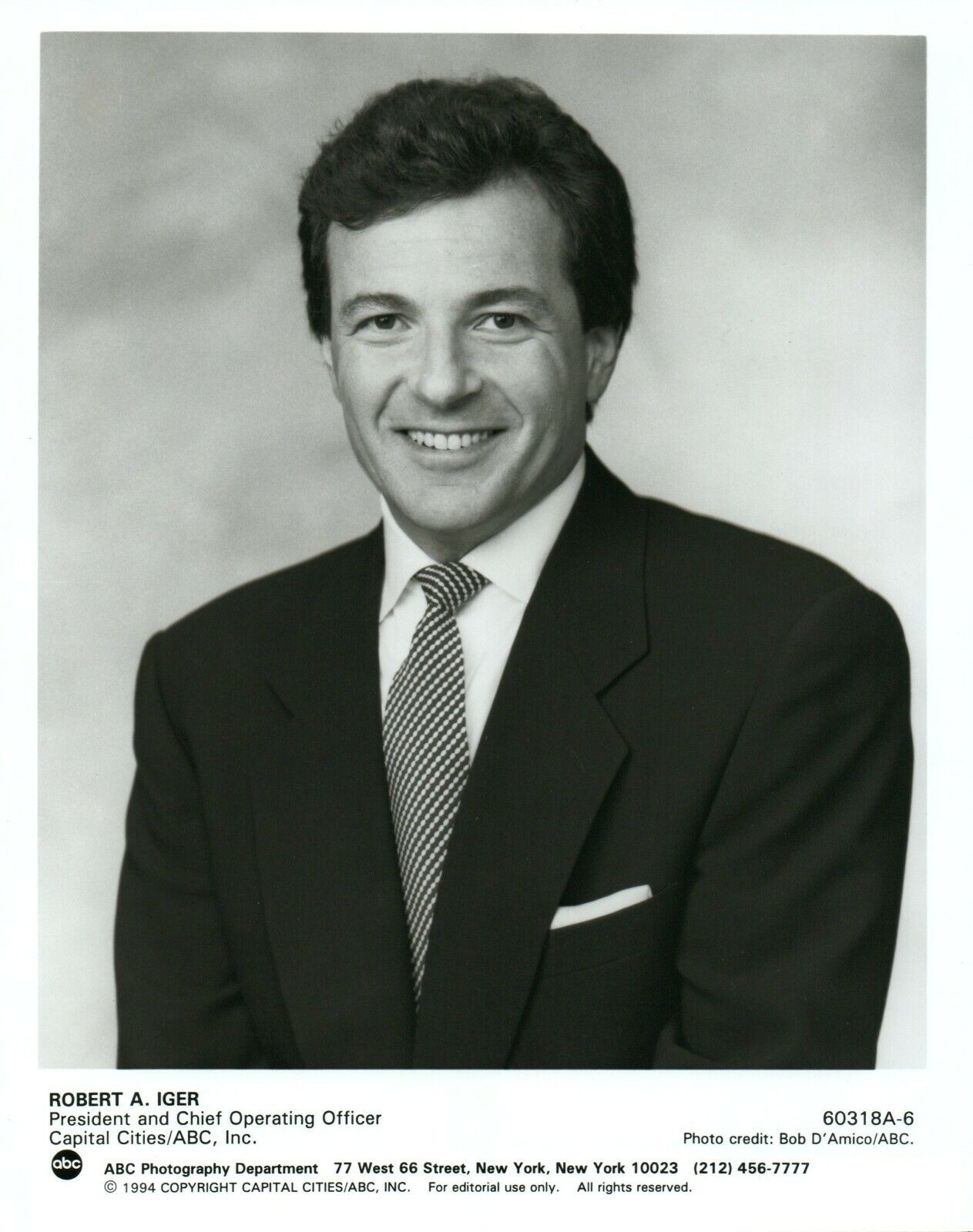 ROBERT A. IGER President Chief Operating Officer ABC 7x9 Promo Press Photo Poster painting 1994