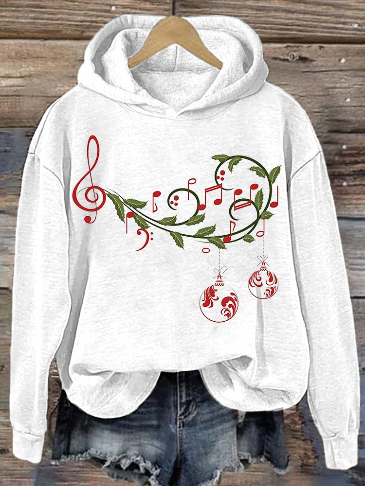 Christmas Music Notes Print Casual Cozy Hoodie wearshes
