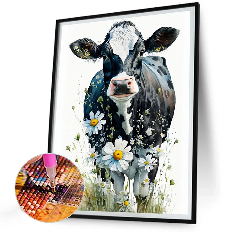Huacan Diamond Painting Animals  Flower Cow Diamond Painting