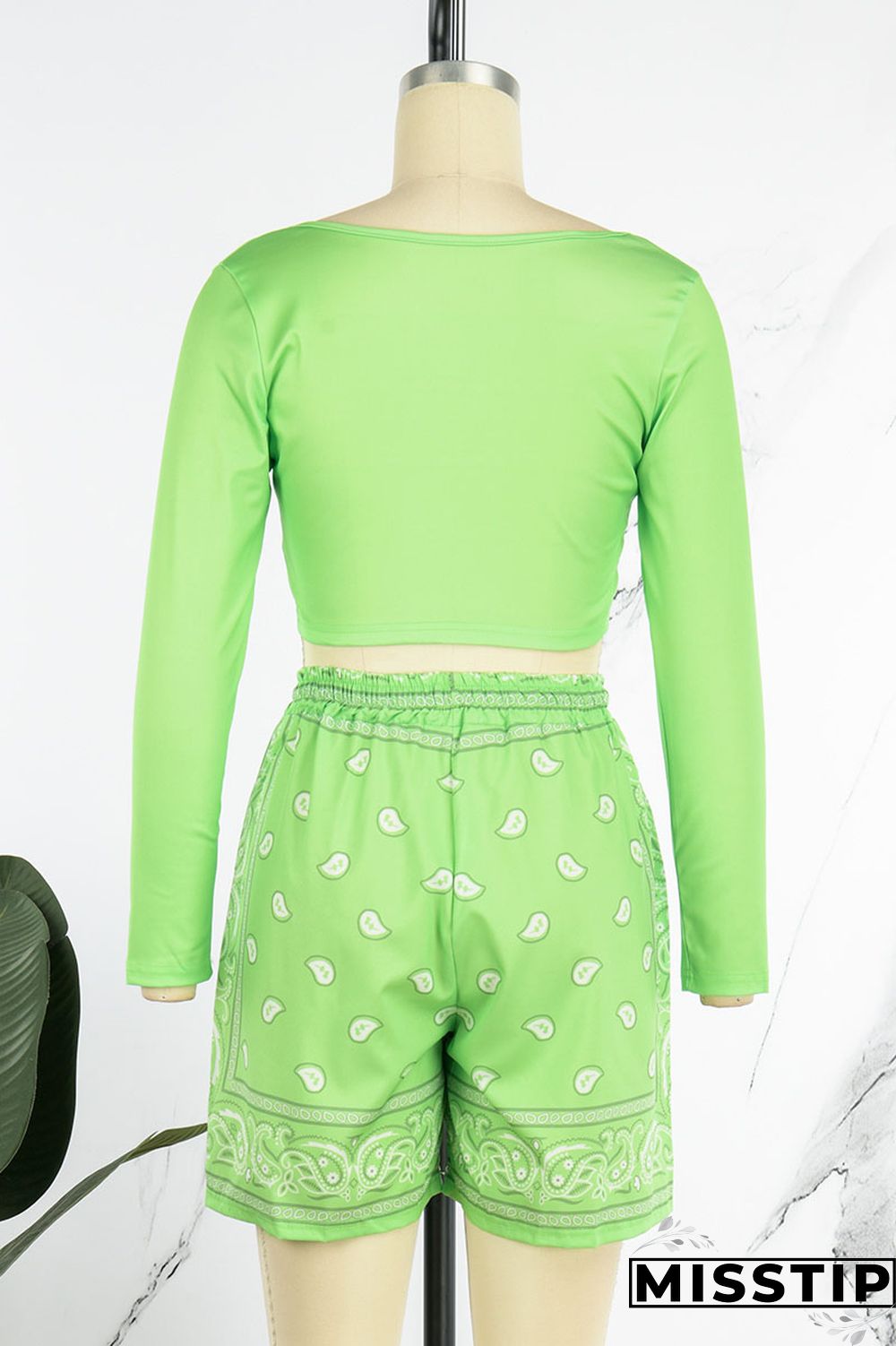Fluorescent Green Casual Sportswear Print Patchwork Zipper Collar Long Sleeve Two Pieces