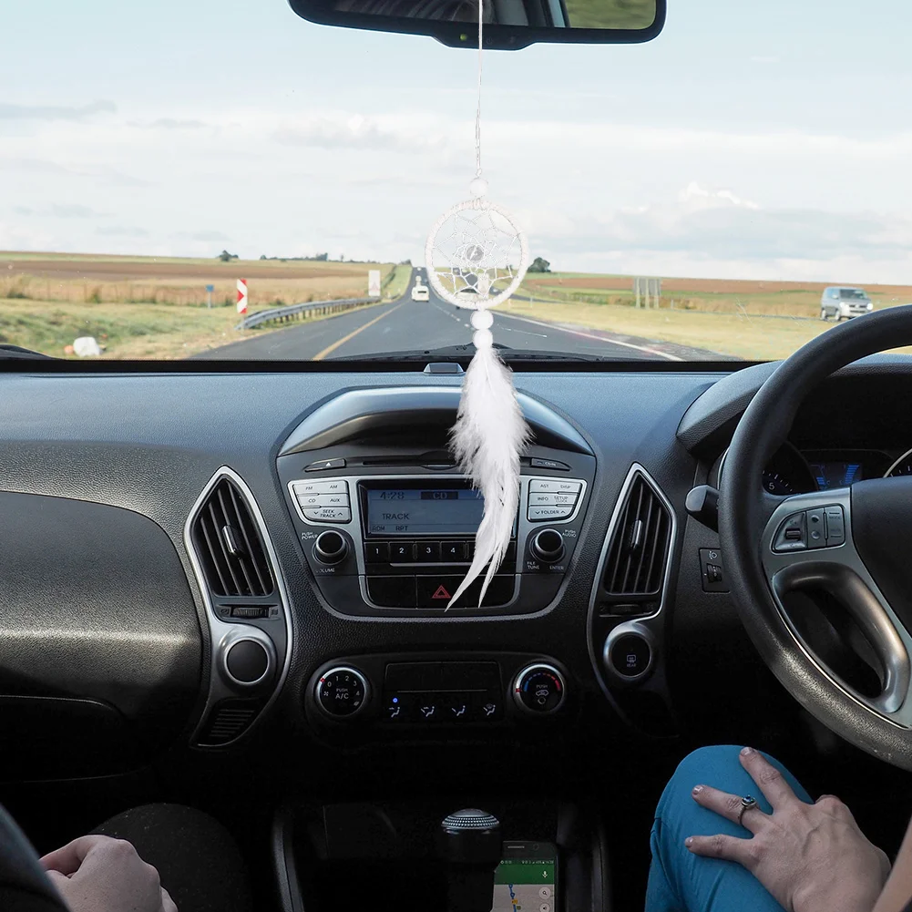 Dream Catcher Car Mini Pure White Feather Wind Chimes Wall Hanging Decor