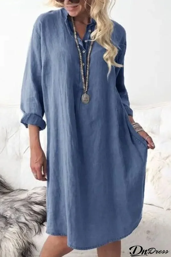 Ladies casual cotton and linen cozy dress