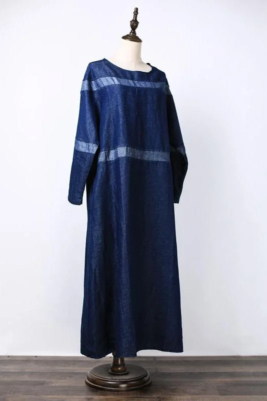 Vintage Black Denim Maxi Dresses Women Fall Clothes Q2135