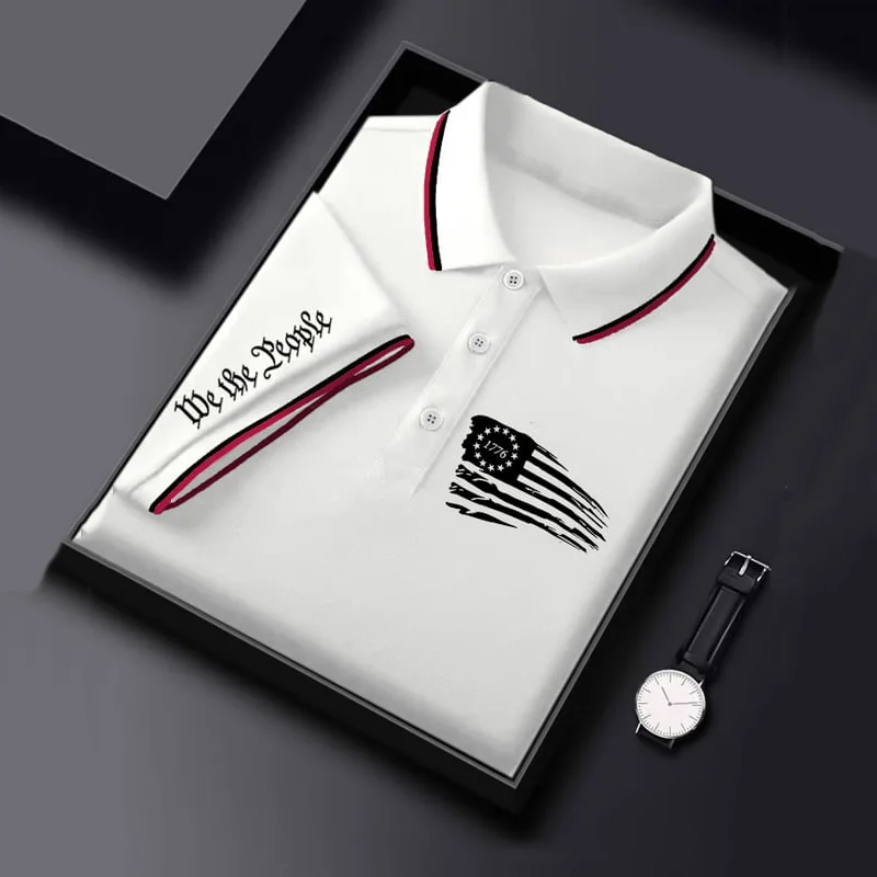 Men's Independence Day Flag 1776 Print Polo Shirt