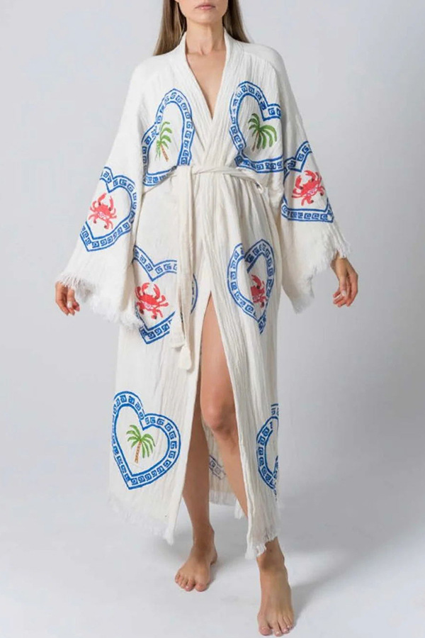 Rotimia Casual Holiday Style Printing Kimono