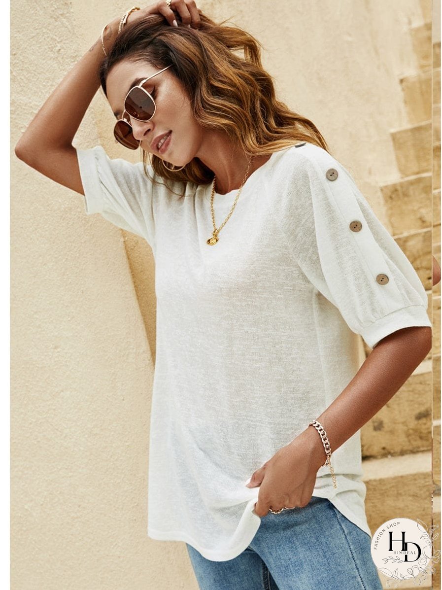 Women's Casual Button Detail Half Sleeve T-Shirt