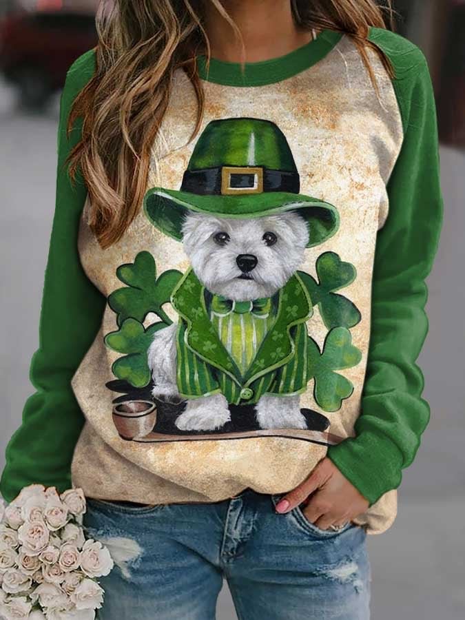 🔥Buy 2 Get 5% Off🔥Women's Saint Patrick's Day Dog Print Sweatshirt