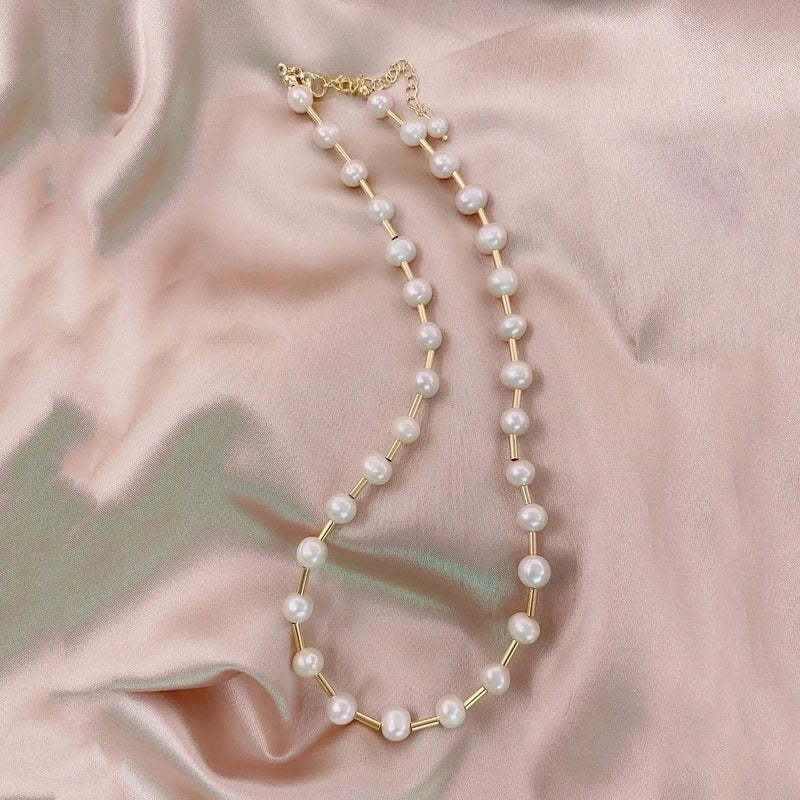 Alloy Freshwater Pearl Copper Fashion Solid Color Irregular Necklace