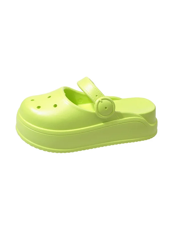 Hollow Round-Toe Solid Color Slippers Sandals