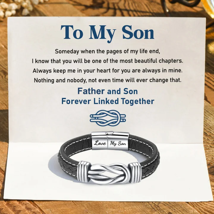 Father and Son Forever Linked Together Leather Knot Bracelet Graduation Birthday Gift