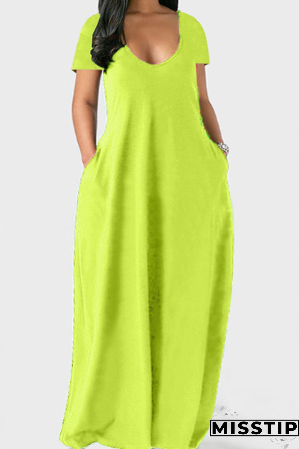 Grey Casual Solid Patchwork Pocket V Neck Short Sleeve Dress Dresses