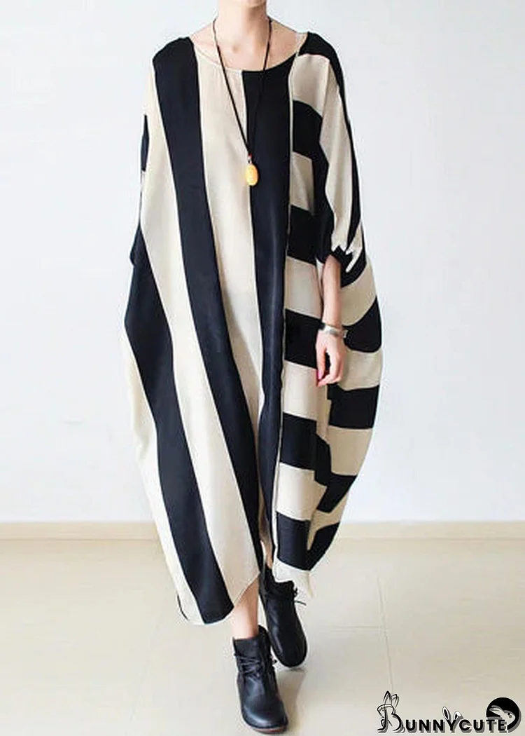 autumn trend stripe baggy dresses silk plus size caftans oversized cotton gown