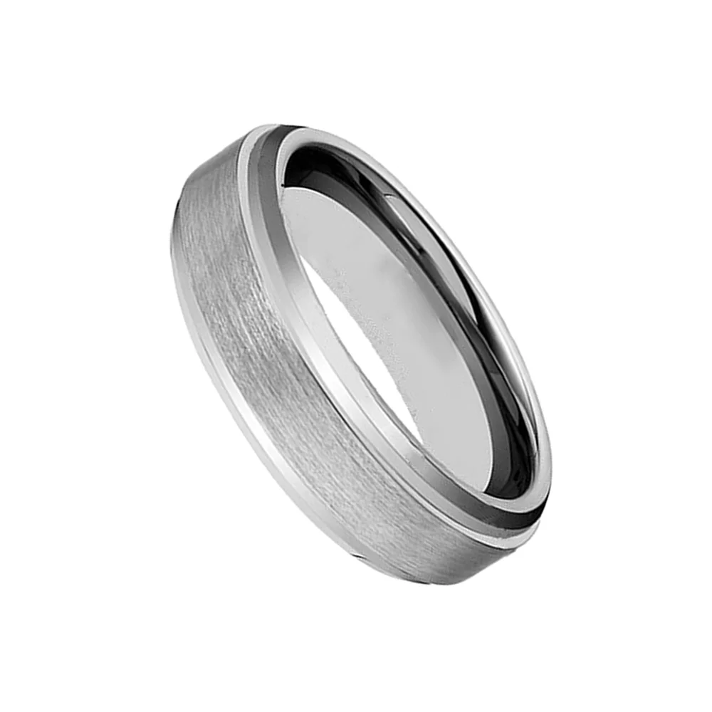 6MM 8MM Silver Matte Brushed Step Edge Tungsten Carbide Men Wedding Bands