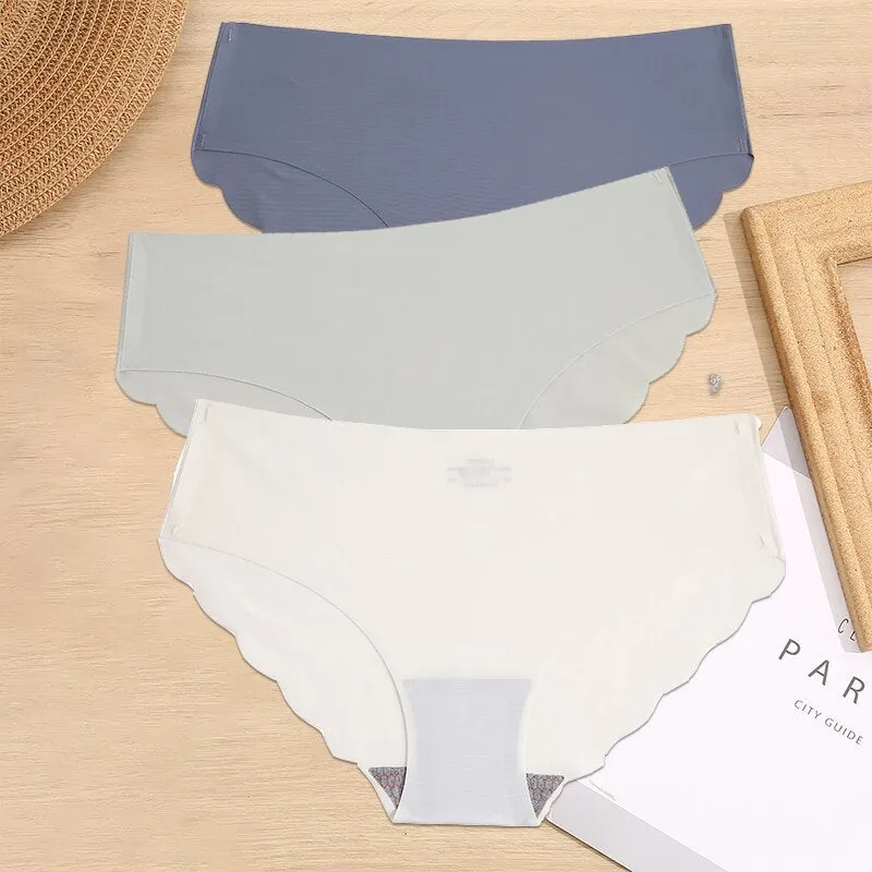 FINETOO 3PCS/Set M-XL Seamless Ice Silk Women Panties Sexy Pantys 7 Solid Colors Breathable Pantys Underwear For Girls Lingerie
