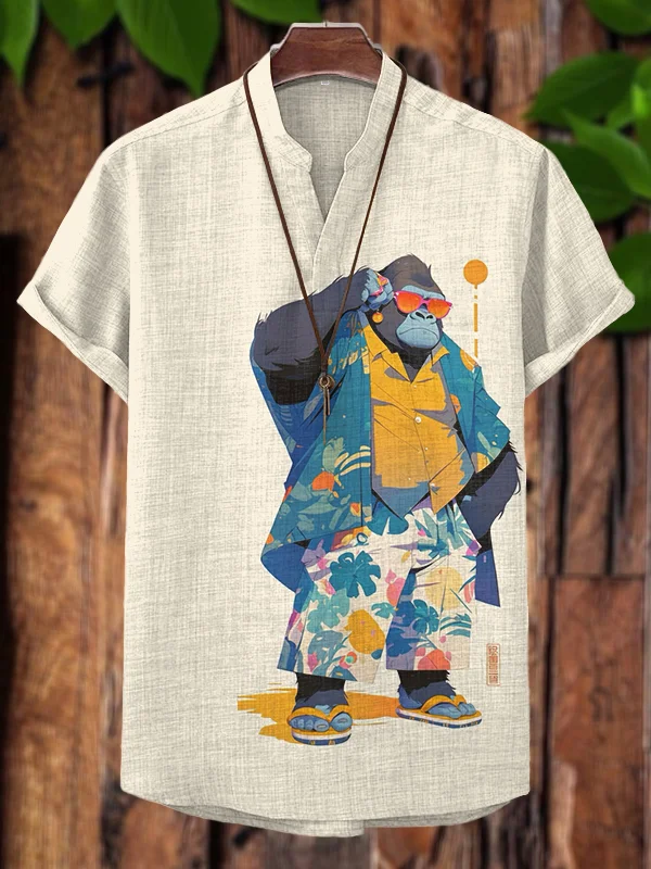Men's Vacation Orangutan Art Print V Neck T-Shirt