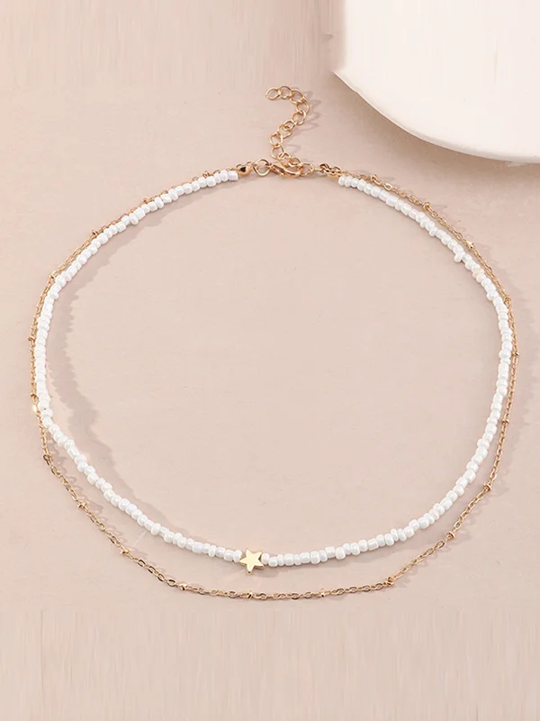 Beaded Chains Contrast Color Double Layered Dainty Necklace Necklaces Accessories