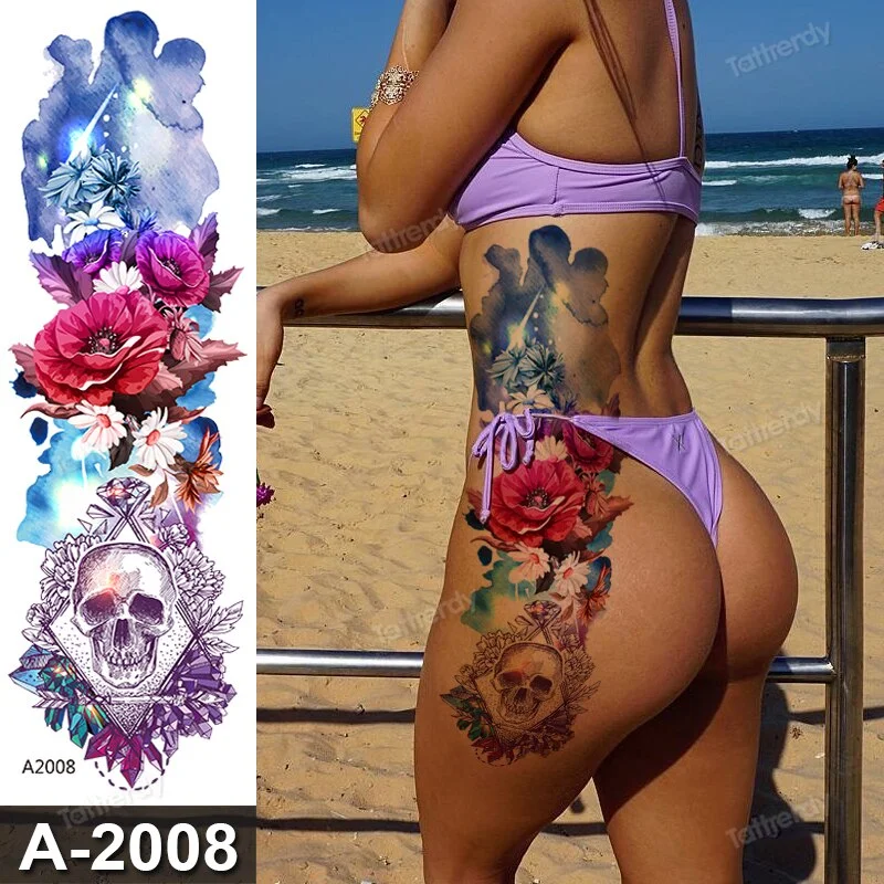 sexy temporary tattoo large body art thigh leg arm sleeve tattoo sticker fish dragon totem lotus peony flower tatoo fake water