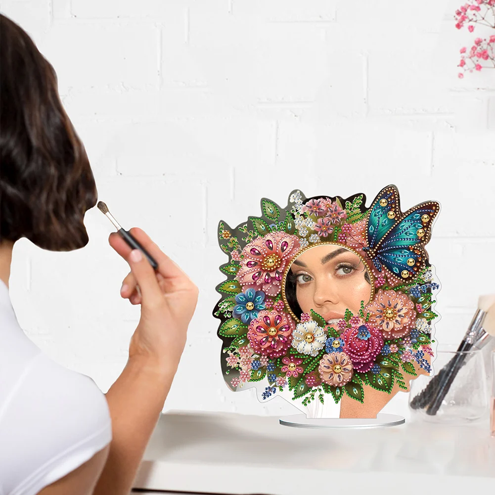 DIY Butterfly Flower Acrylic Diamond Art Mirror Home Decoration