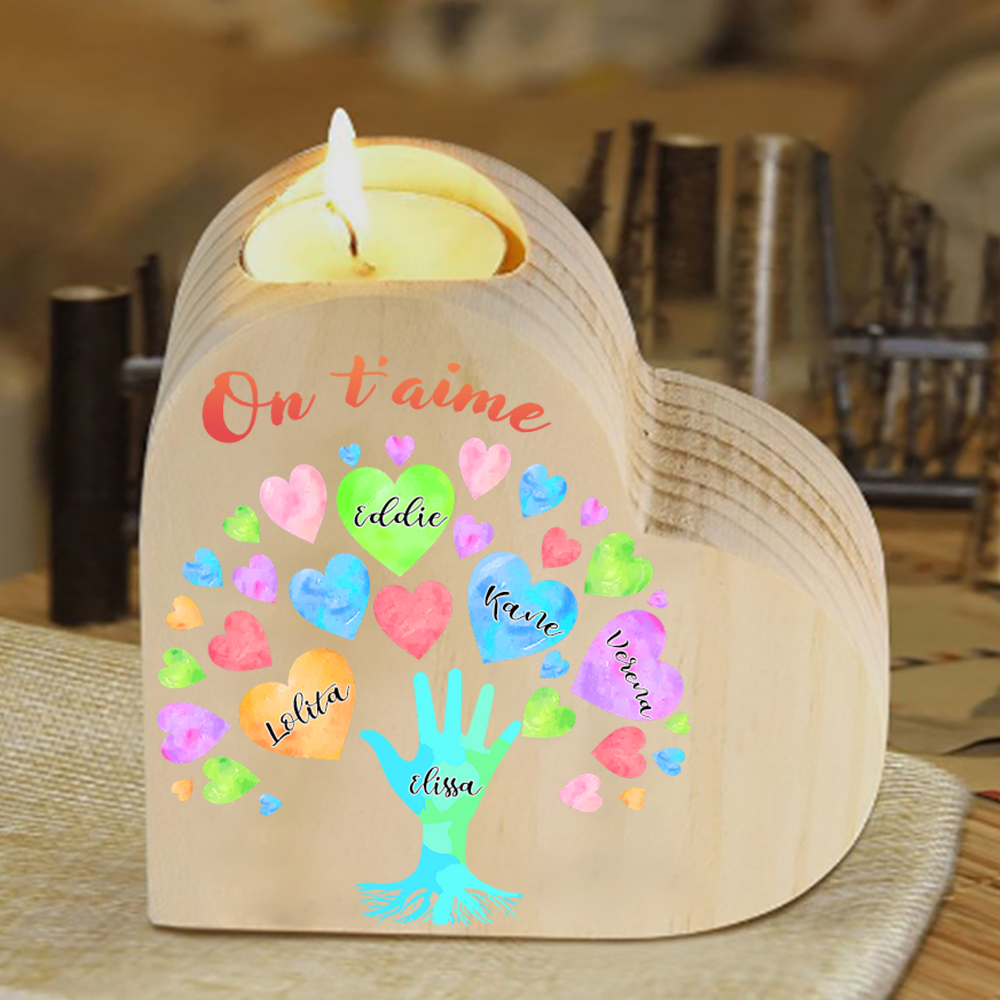  Bougeoir en Bois 5 Prénoms Personnalisés avec Texte sans bougie pour Famille
