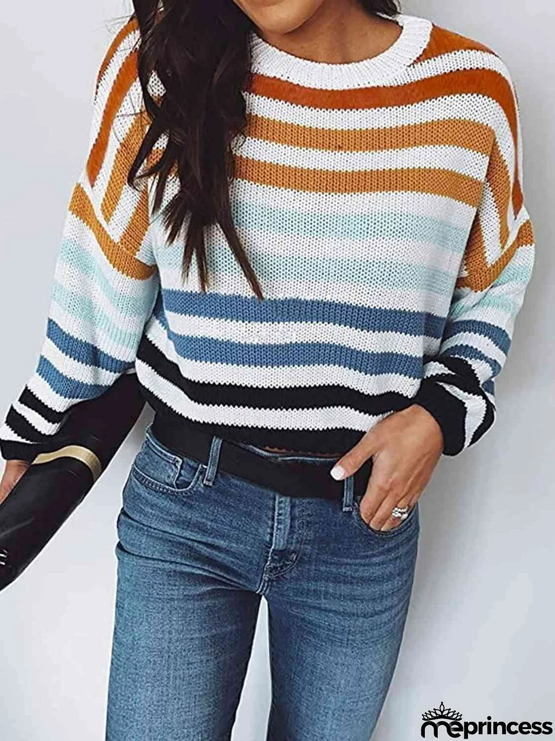 Striped Round Neck Knit Top