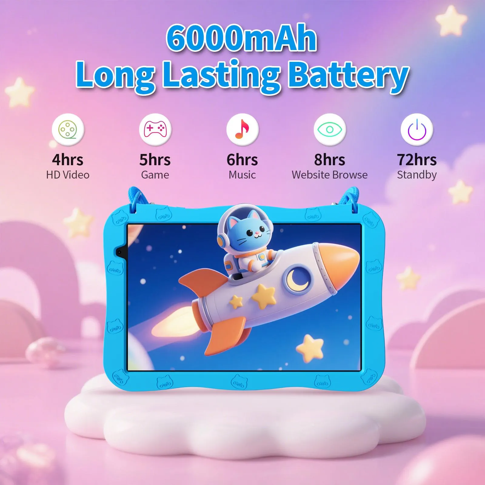 [SummerFinds] PRITOM New Arrivals Kids Tablet 10 inch Android 16 8GB RAM 32GB ROM Dual Cameras WiFi 6 6000mAh Battery Protective Silicone Case Animal Flash Cards Educational Apps Toddler Gifts Stress Relief Case Pink Blue-Tablet Screen Kids Gift