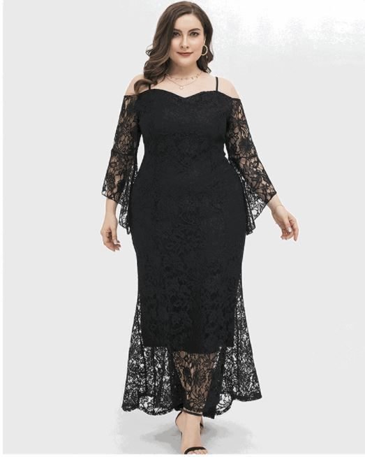 Plus Size Long-Sleeve Midi Lace Sheath Dress PL3- Fabulory