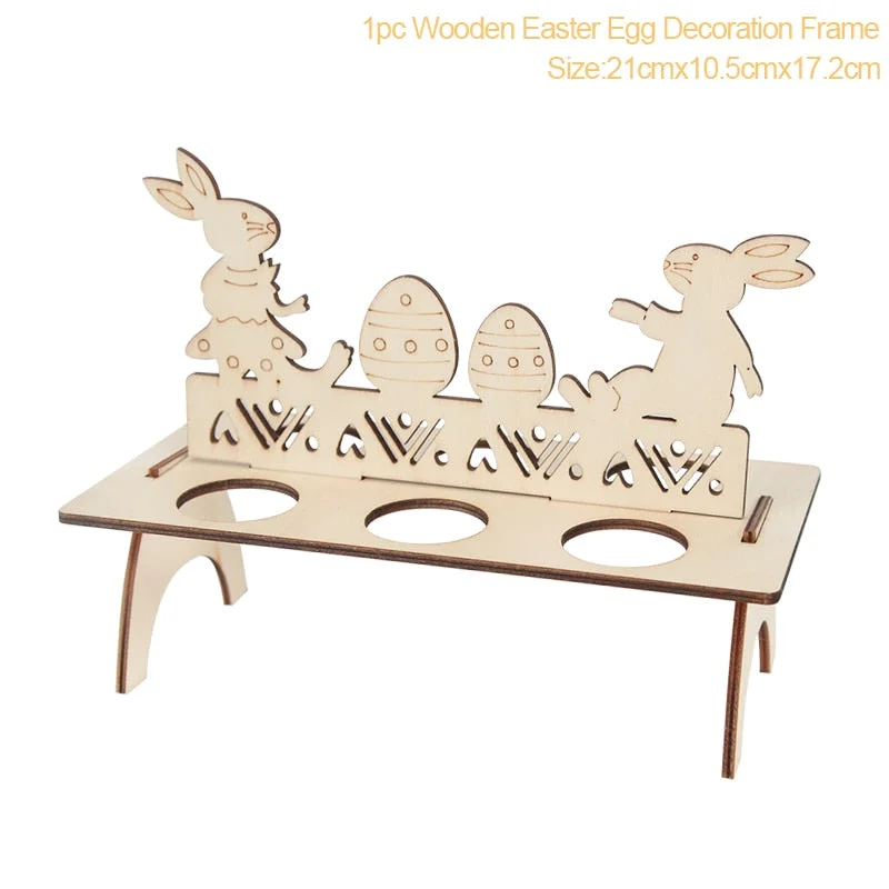 Easter Decoration for Home Wooden Easter Egg Holder Shelves DIY Craft Handmade Ornaments Kids Gift Happy Easter Party Decor 2022