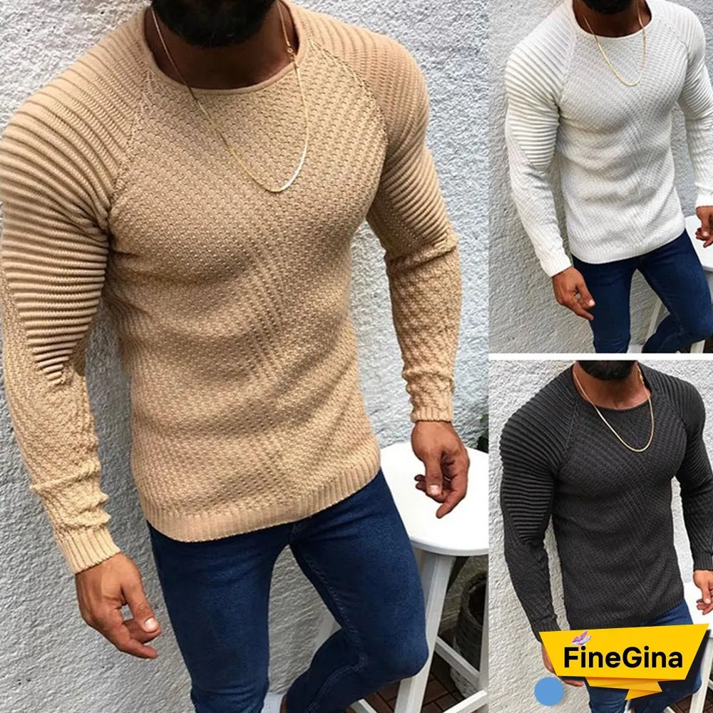 Fall Winter Slim Long Sleeve Crewneck Pullover Sweater Men's Jacket
