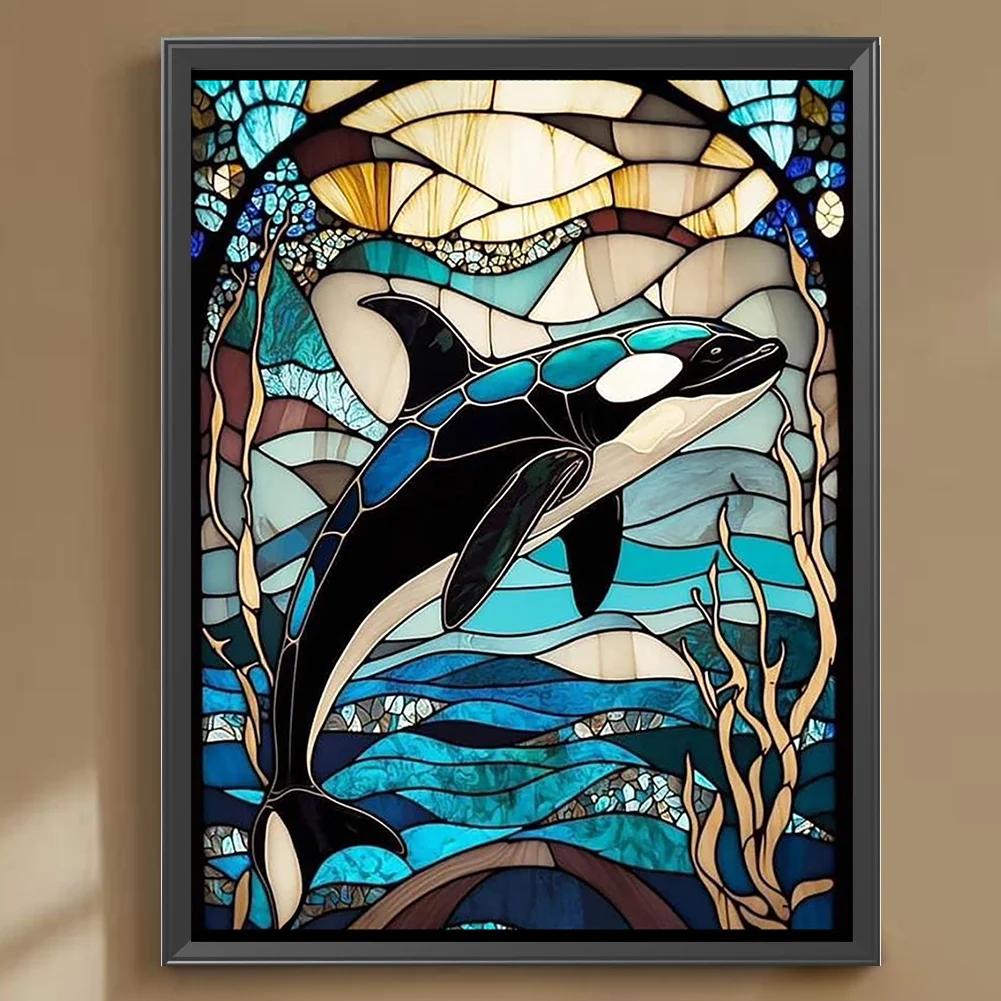 Diamond Painting - Full Round Drill - Stained Glass Dolphin(Canvas|30*40cm)