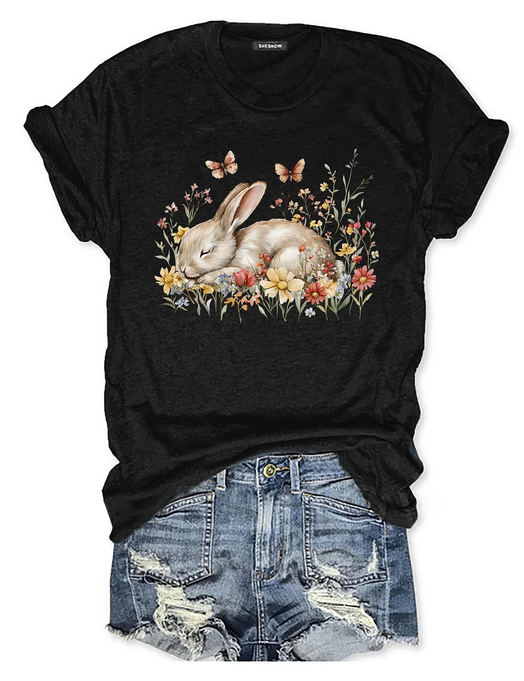 Boho Floral Bunny Rabbit T-shirt