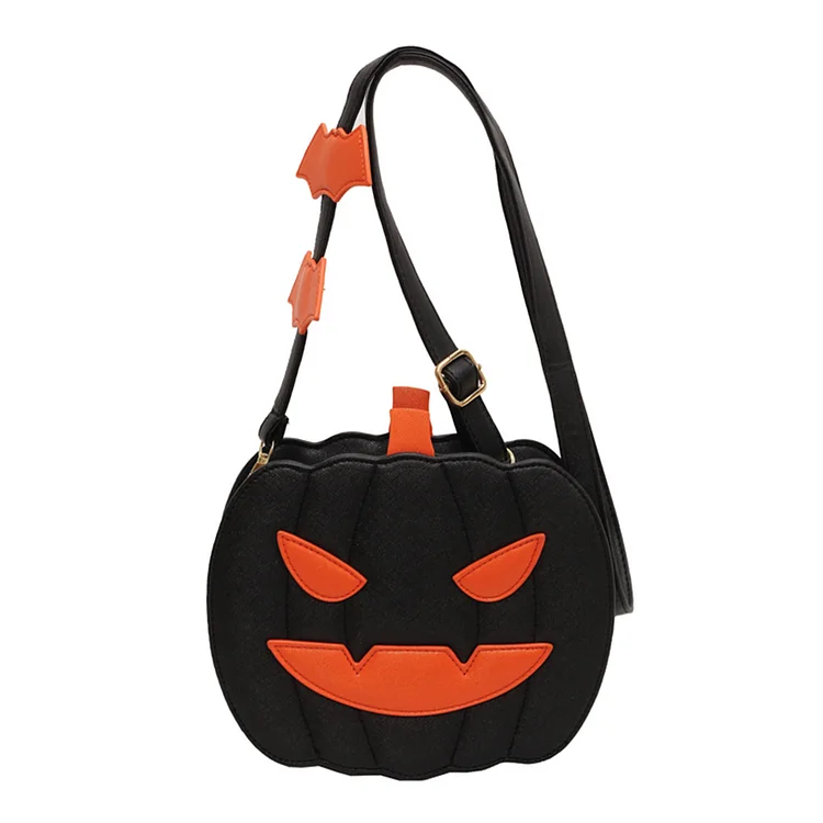 Women Novelty Pumpkin Purse PU Leather Female Daily Halloween Bag (Black Anger)